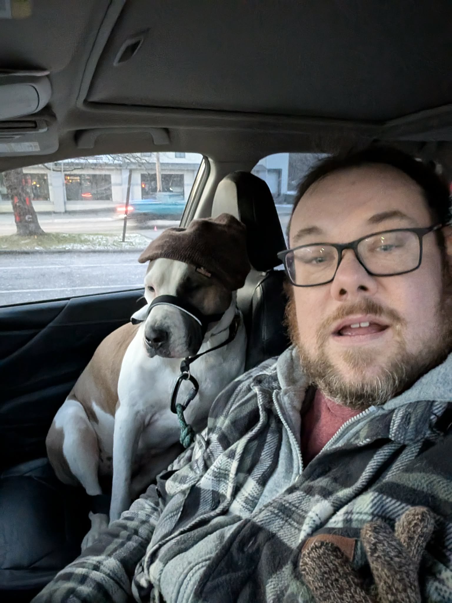 Allen and his dog Martin on the way to the post office